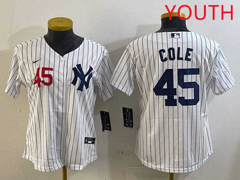 Youth New York Yankees #45 Cole White Stripe Game 2025 Nike MLB Jersey style 6->youth mlb jersey->Youth Jersey